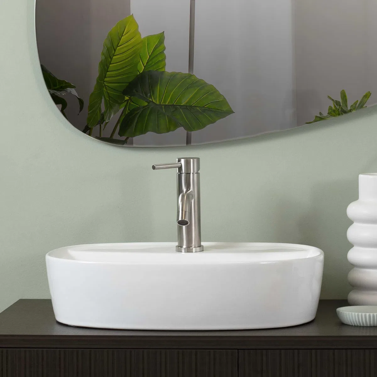 NORBE | Lavabo da appoggio in Ceramica | Lavandino in appoggio | Lavandino Ovale | Finitura Bianco Lucido | (Bianco, 50 Cm)