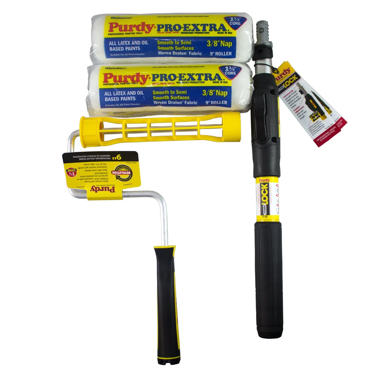 Purdy - Kit rullo per pittura a tortora, 9 cm, 2 manicotti, telaio e asta di estensione