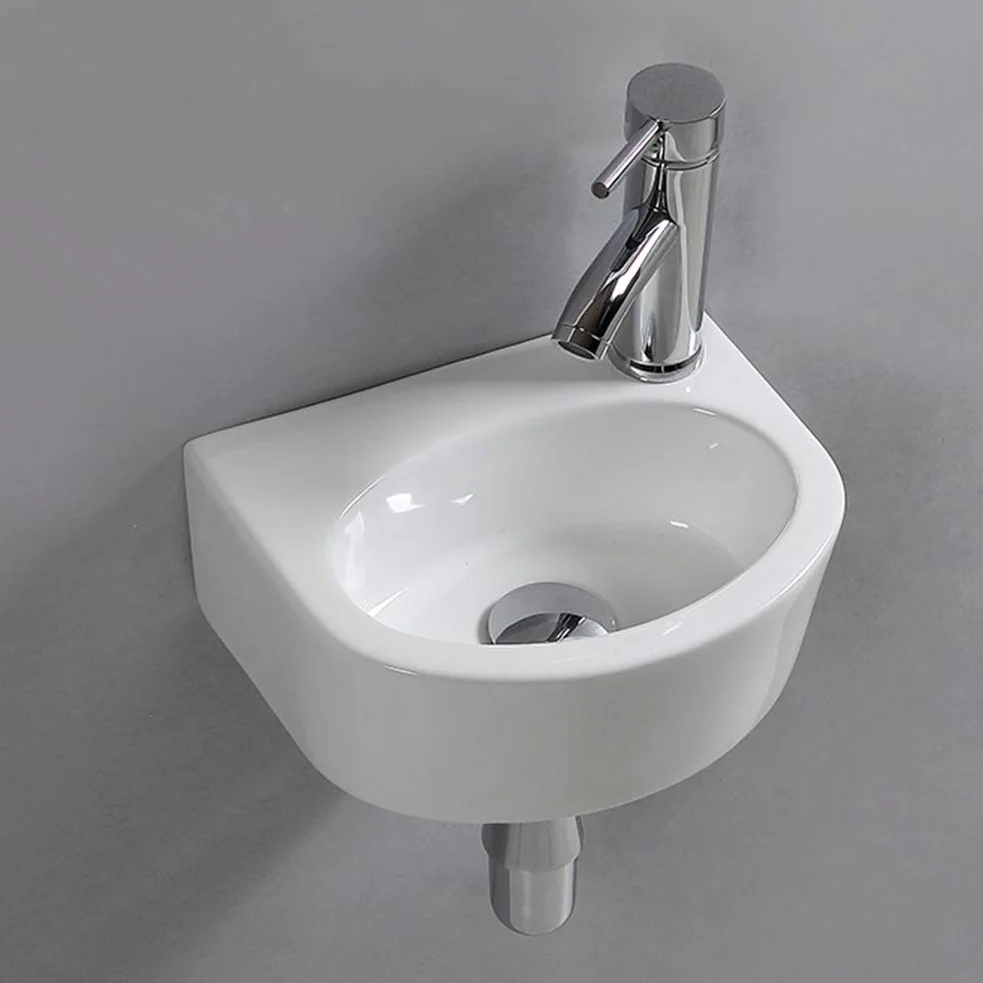 Lavabo lavandino ovale da parete in ceramica per piccolo guardaroba bagno (lato destro)
