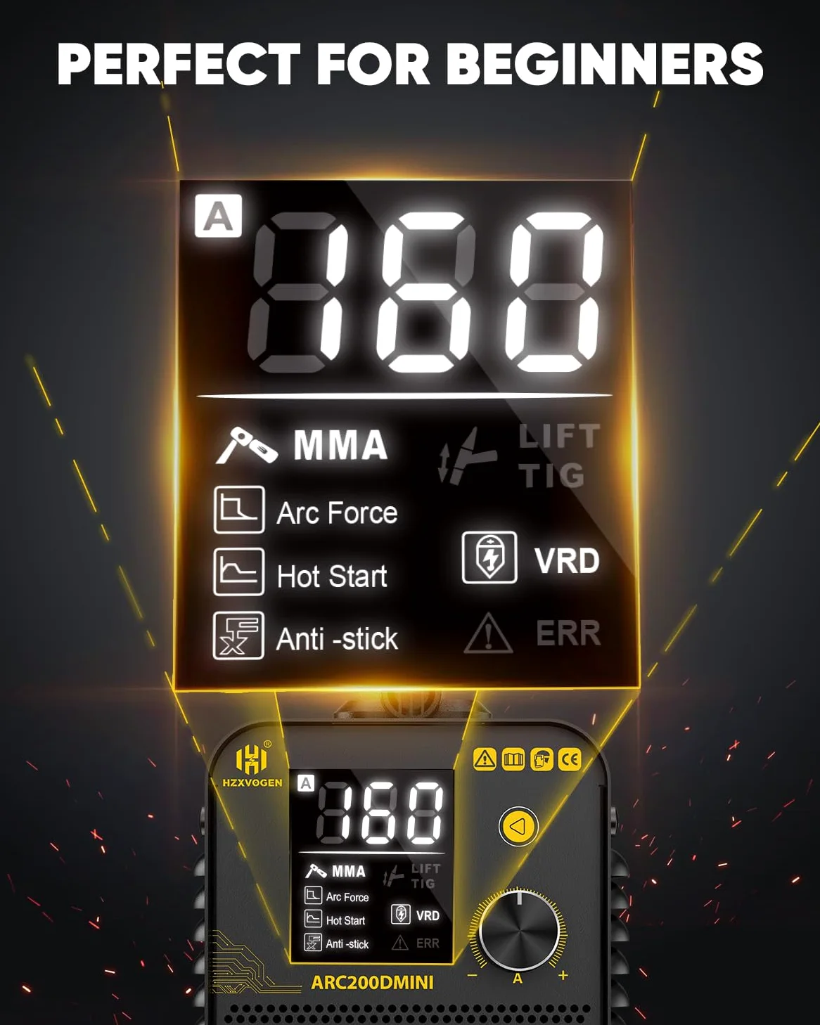 H HZXVOGEN Saldatrice Inverter 2 in 1 Lift TIG/MMA 200A 230V, Saldatrice Portatile con Display LED, Hot-Start, Anti-Stick, Saldatrice Elettrodo Inverter