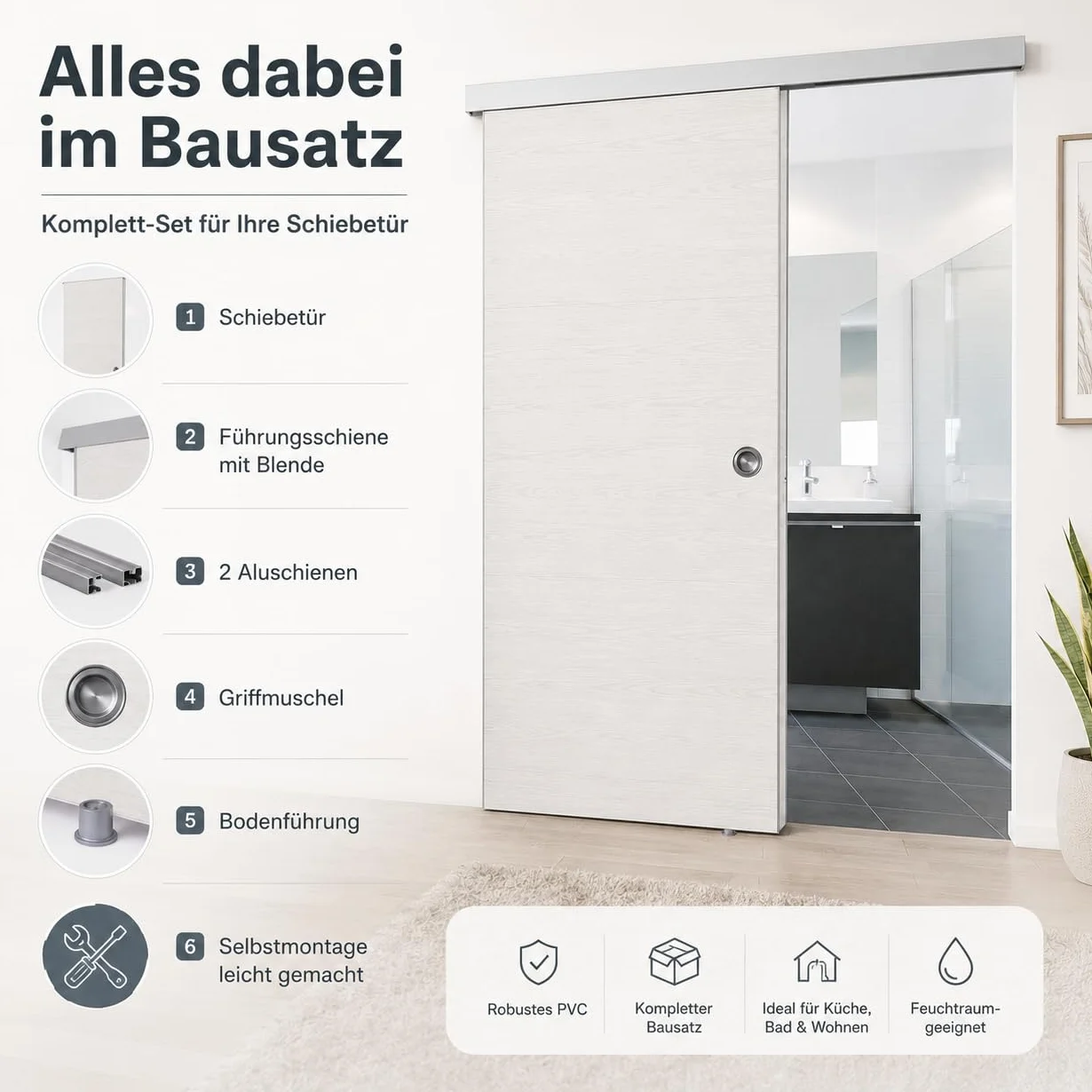 Porta scorrevole in plastica, Grosfillex, 79450C06, kit completo, L x A 87,4 x 216,8 cm, legno bianco