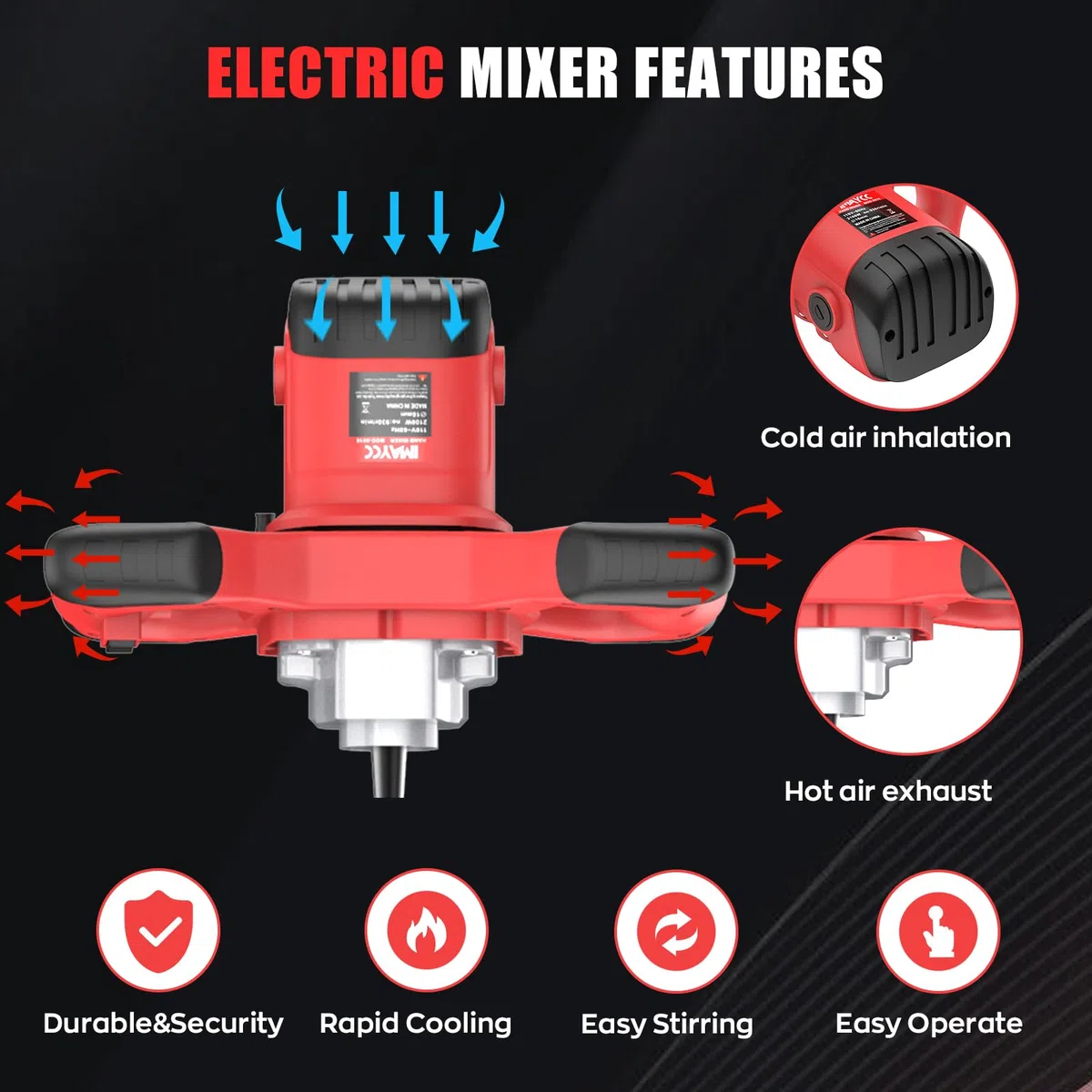 IMAYCC 2100W Miscelatore per Malta,Professionale Miscelatore per Betoniera Cemento Industriale con 6 Velocità, Agitatore M14 Regolabile,Elettrico Betoniera per Miscelazione Liquame Vernice Ecc