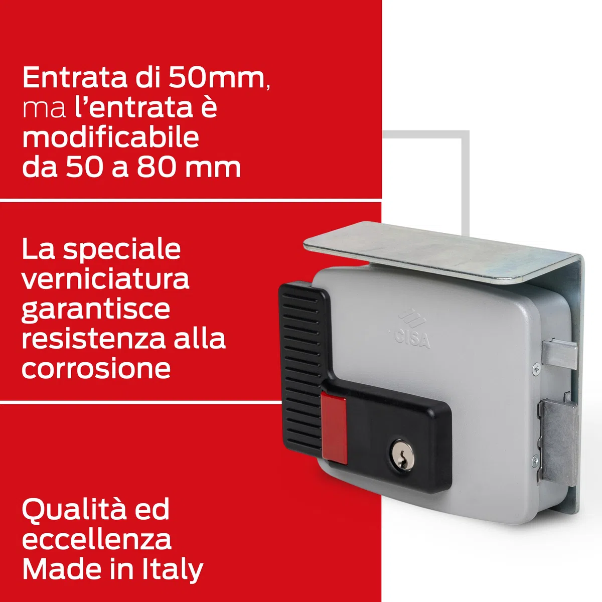 CISA - Serratura Elettrica da Applicare 111731501N7 - Elettroserratura CISA in Acciaio Verniciato con Chiave e Pulsante Interni - Funzione Fermo a Giorno - Entrata 50 Regolabile - Mano Destra