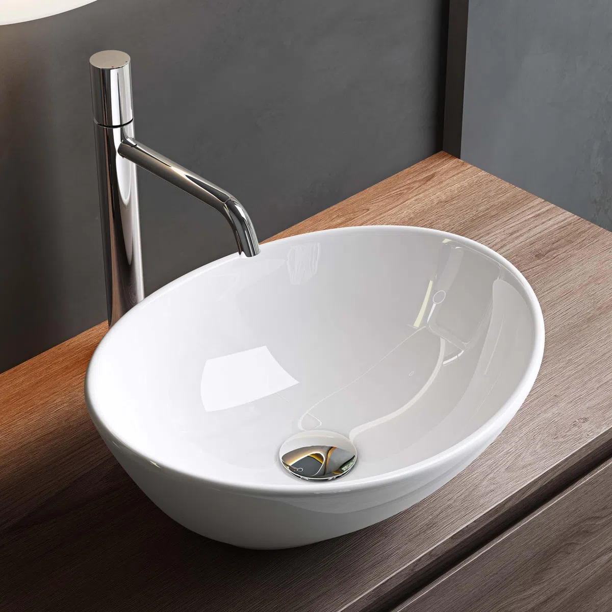 Mai & Mai Lavabo da Appoggio 42x34x14,5cm, Lavandino Bagno da Appoggio Ovale Brüssel205 in Ceramica Nano Rivestimenti Inclusi Bianco Lucido