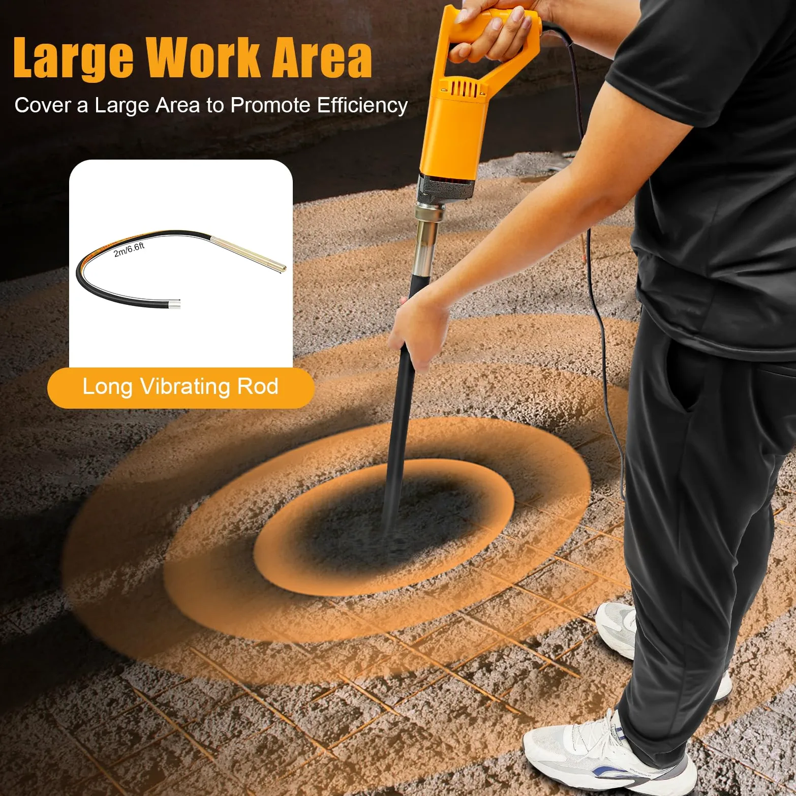 Vibratore Beton Betonniere Elettrico 1300W Ago Vibrante Per Beton 2M Vibratore Per Calcestruzzo 4300 giri/min Piastra Vibrante Vibrante Cemento Portatile, Eliminare Bolle D'Aria, Mescolare Il