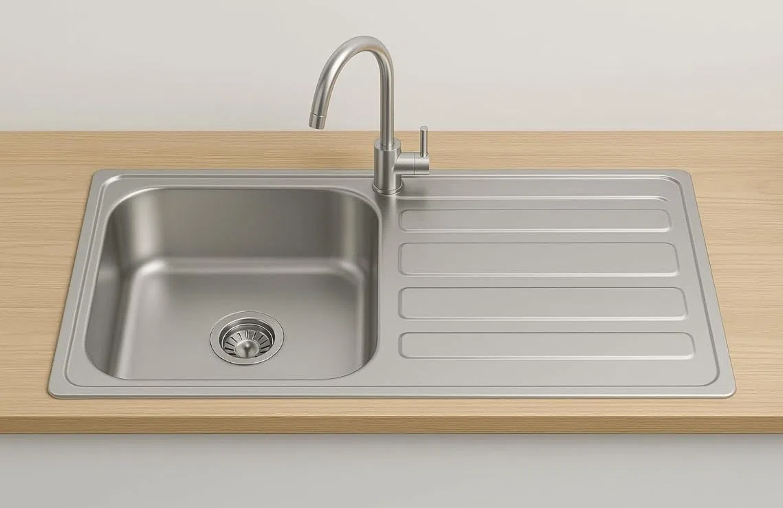 DomoDomo Lavello cucina da incasso 76x43,5 cm acciaio inox satinato – lavello 1 vasca con gocciolatoio compatto – sifone incluso