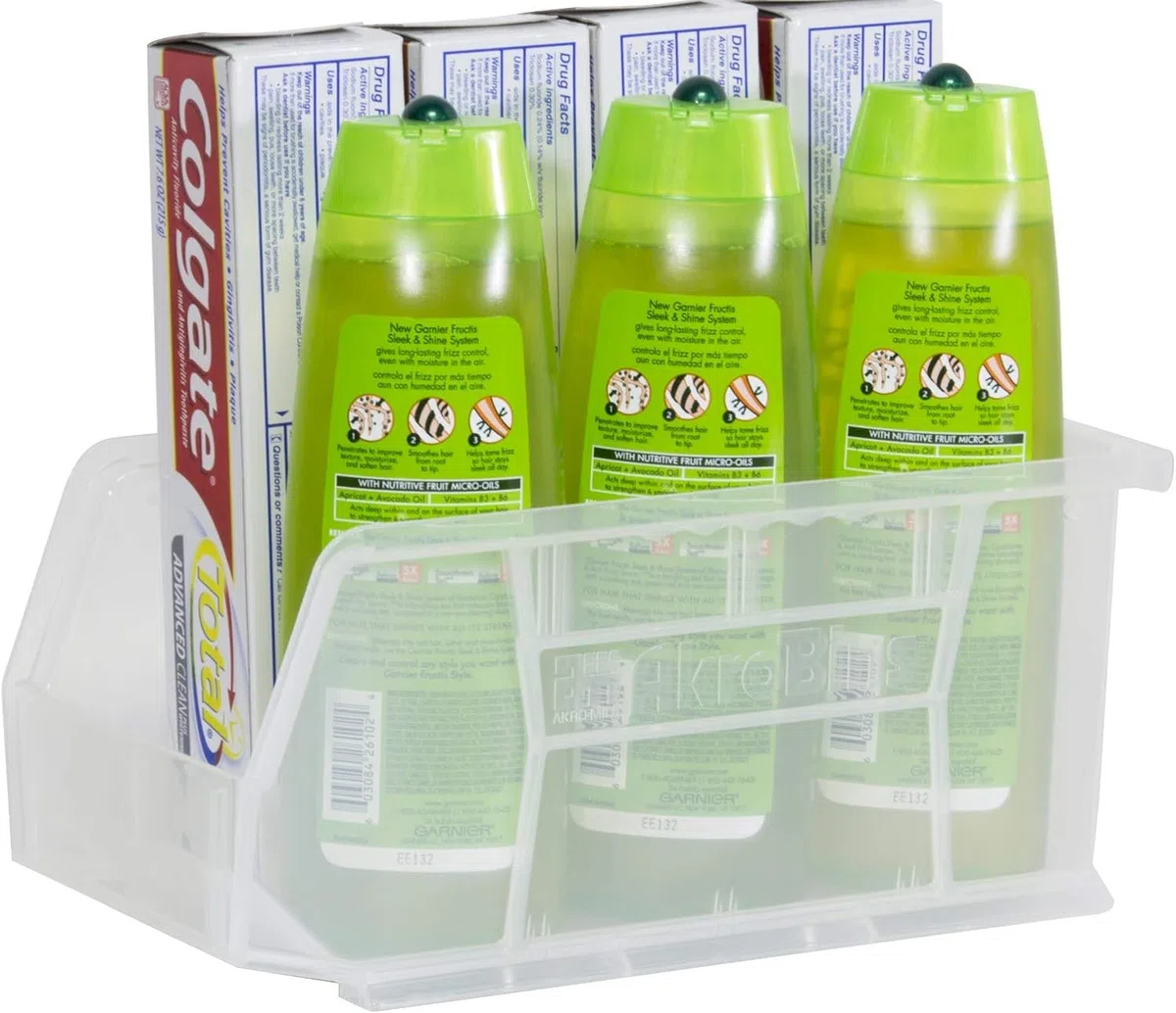 Akro-Mils 30230 AkroBins Plastic Storage Bins, Space-Saving Stackable Bins for Garage, Pantry, Craft Organization, 27,6 cm x 14 cm x 12,7 cm, trasparenti, confezione da 12