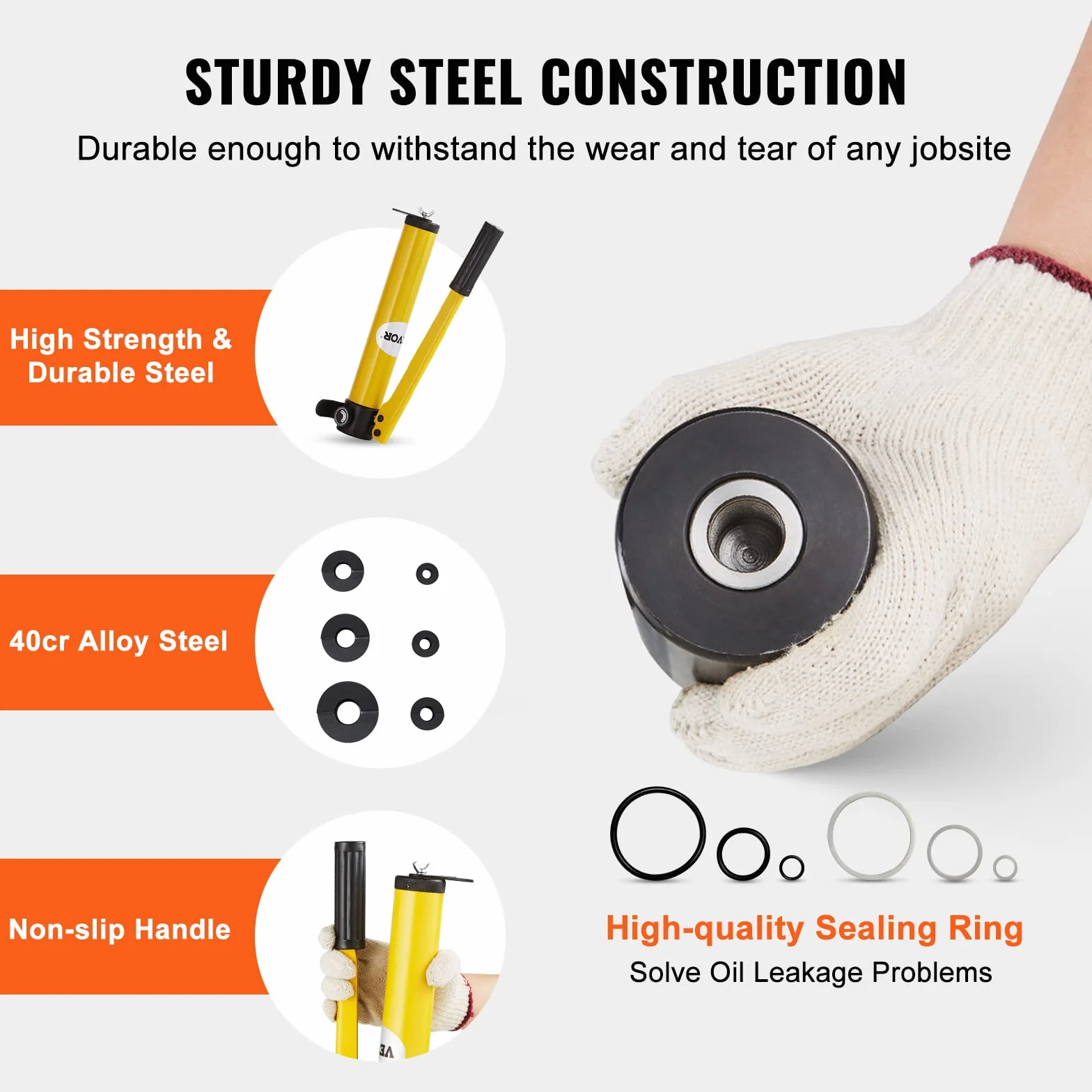 VEVOR Kit di Perforazione Idraulica ad Eliminazione Diretta 10 Ton, Punzonatrice Idraulica in Acciaio Strumento di Perforazione con 6 Set di Punzione per Cantieri, Manutenzione e Fai-Da-Te, Giallo