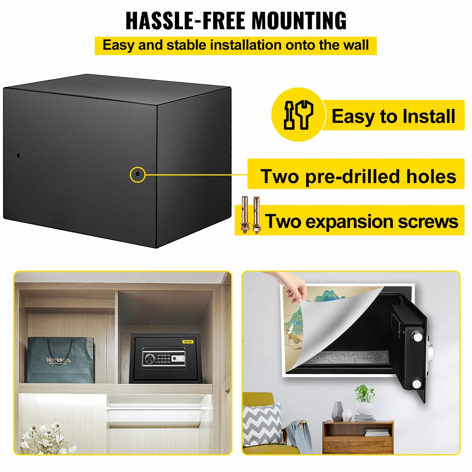 VEVOR Cassaforte con Sensore Impronte Digitali e Tastiera Digitale 35x25x25 cm, Cassetta di Sicurezza con Impronte Digitale Portata 17 kg, Cassetta di Sicurezza Portatile Adatto a Qualsiasi Ambiente