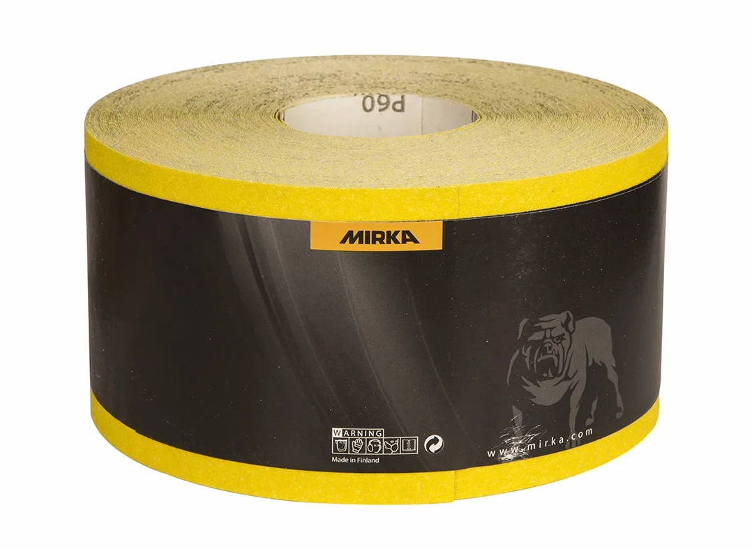 Mirka Yellow Carta abrasiva Rotolo di carta abrasiva / 115 mm x 50 m / P60 / levigatura di legno duro, legno tenero, vernice, stucco, plastica / 1 rotolo