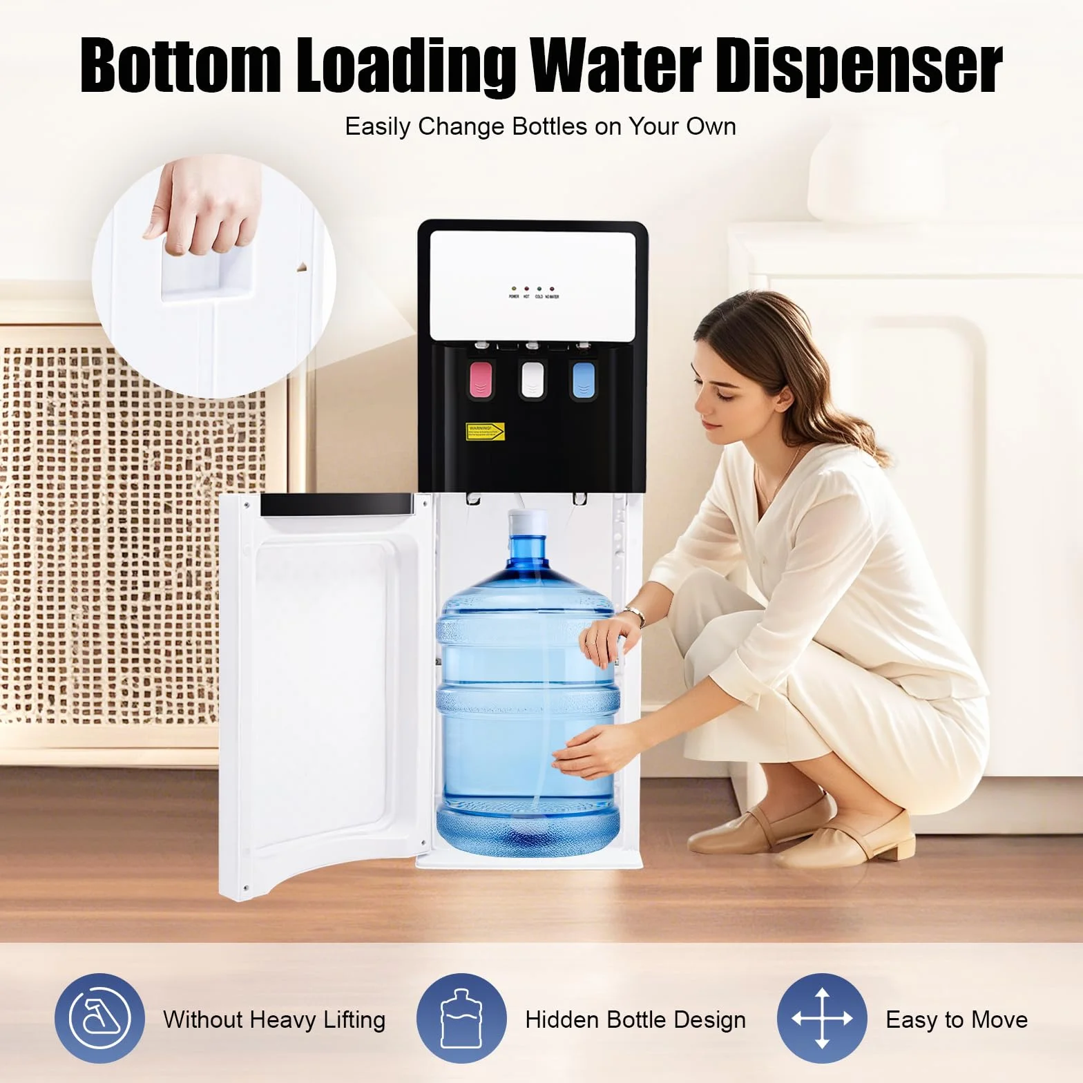 Distributore di acqua calda e fredda Distributore di acqua da pavimento per casa, ufficio, camera da letto, soggiorno, facile installazione con protezione da sovratemperatura e protezione antincendio