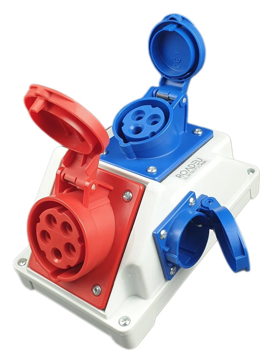 RoadEu - Presa di Corrente Industriale Combinata, Distributore da Parete CEE 5P Con Presa CEE 3P e Schuko 16A - Scatola di Distribuzione a Parete PCE