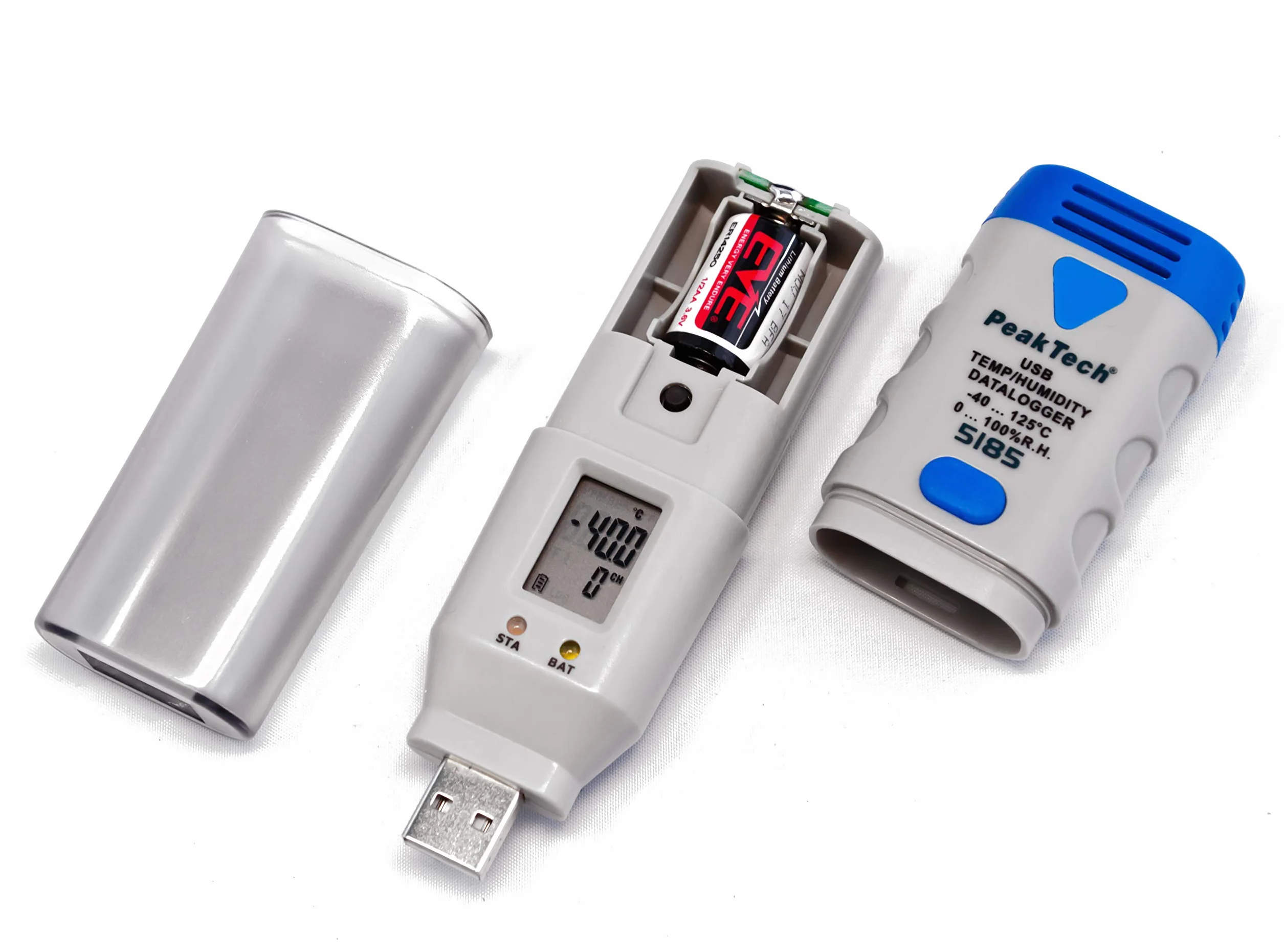Peaktech 5185 - Registratore di Dati USB con 32.000 Letture per Misurazione dell'Umidità e della Temperatura, Schermo LCD, Software per Pc, Sensore Esterno - 60G