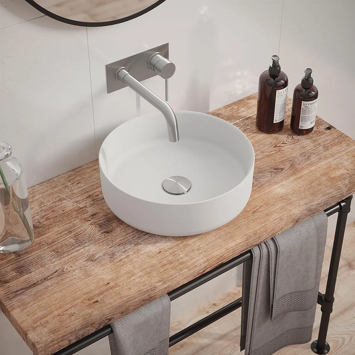 Lavabo da Appoggio Senza Troppo Pieno 36x36x12 cm Tondo in Ceramica Bianco Lucido per Mensole da Bagno Sospese