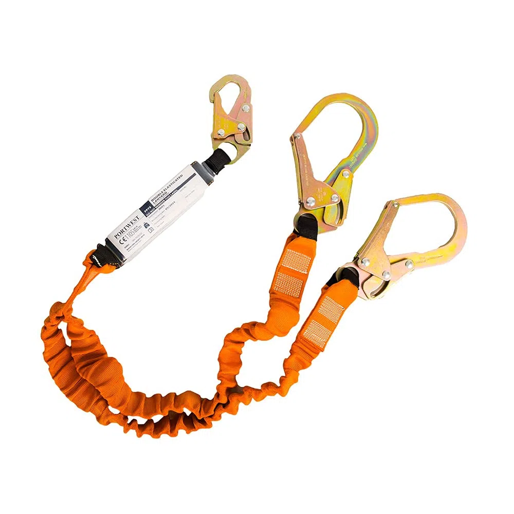 Portwest Cordino doppio da 140 kg con ammortizzatore, dimensioni: taglia unica, colore: nero/arancione, FP75K1R