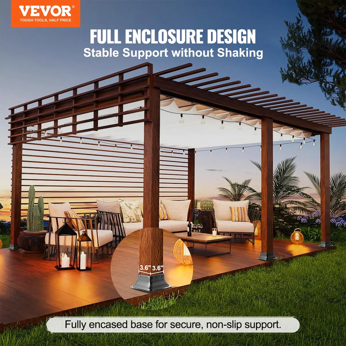 VEVOR Confezione da 10 Supporti per Pali in Legno 4''x4'' 102x102 mm, Base per Pali Interni 91,4x91,4 mm in Acciaio a Carbonio per Ancoraggio Pali in Legno Ringhiere, Corrimano di Terrazze, Portici