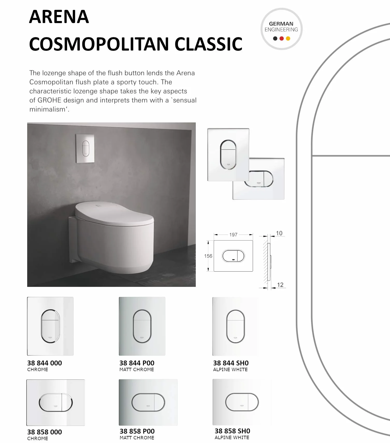 GROHE Arena Cosmopolitan Placca di comando WC per cassette di scarico a scomparsa, facile da installare, Doppio Scarico, Cromo 38858000