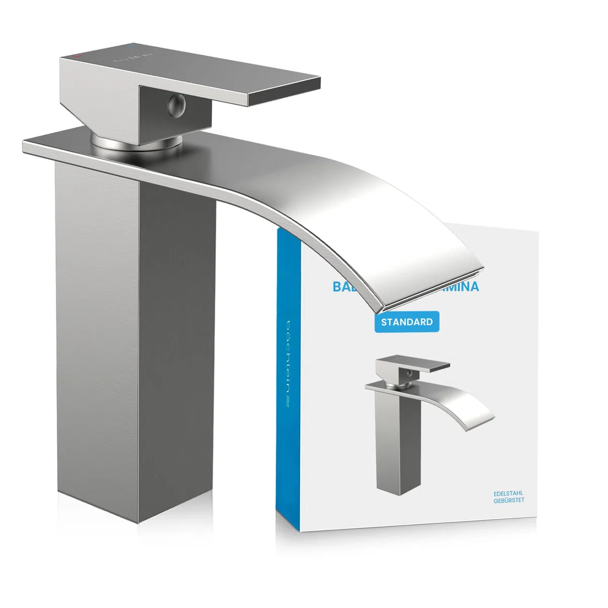 Bächlein Rubinetto per bagno Tamina in design a cascata, miscelatore monocomando con cartuccia in ceramica di lunga durata e set di montaggio, rubinetto da bagno in acciaio inossidabile