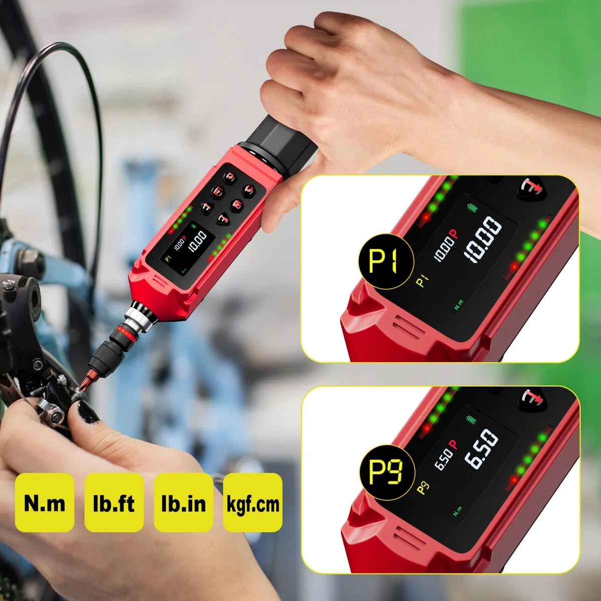 ANPUDS Cacciavite Dinamometrico Digitale, 0,15-10Nm Cacciavite Dinamometrico Regolabile, ±1% Precisione con Maniglia Vibrante, Cicalino e LED, 1/4" Chiave Dinamometrica Elettronica Per Bicicletta Moto