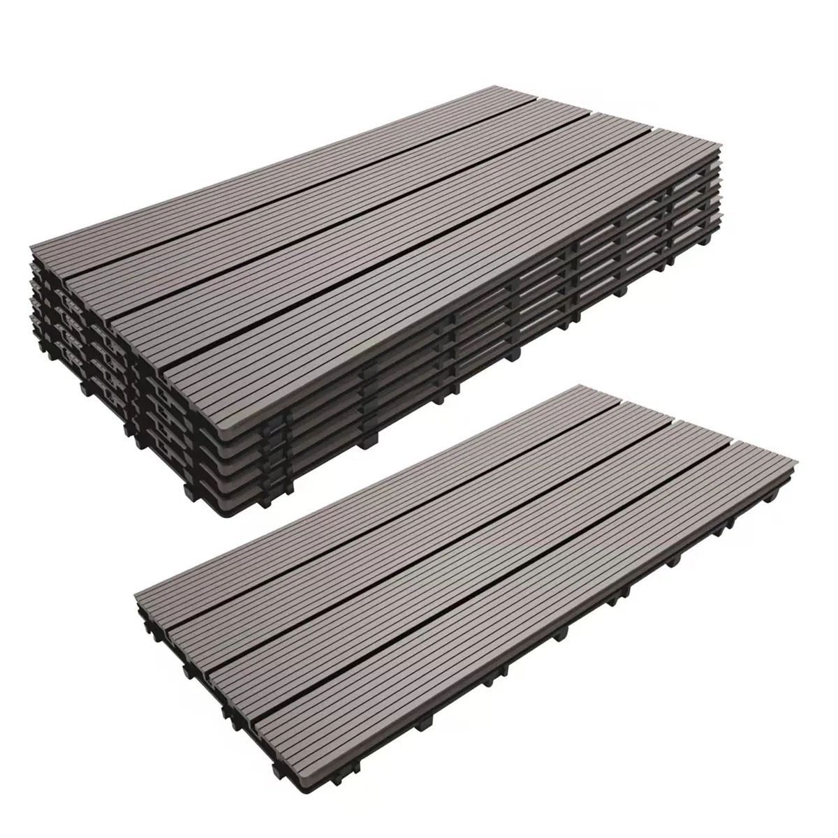 Relaxdays Piastrelle WPC 6 pz 60x30 cm Sistema a Click Effetto Legno Grigio per Balcone e terrazza