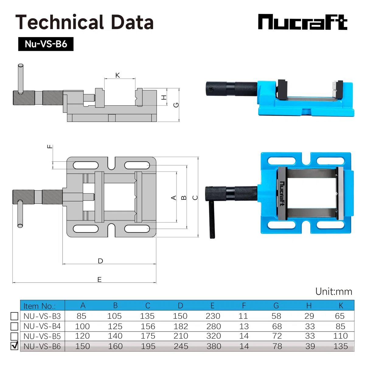 Nucraft Morsa per trapano Process Ciano con larghezza ganasce 150 mm, in Process Ciano e con funzione di regolazione, la larghezza massima di apertura è di 135 mm