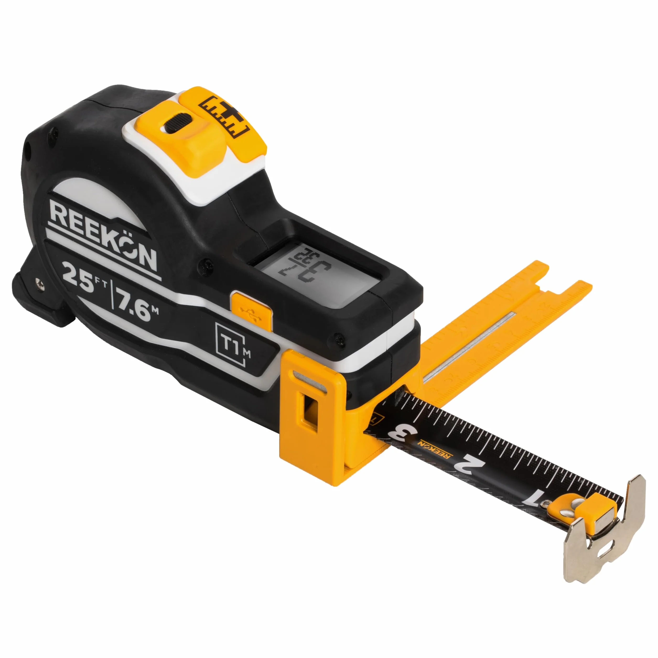 REEKON T1M Utility Digital Tape Measure 7,6 m (Metric) – Bluetooth Smart Measuring Tool, 0,5 mm Accuracy, Saves 1000+ Measurements, LCD Display, 150 Hour+ Batteria ricaricabile