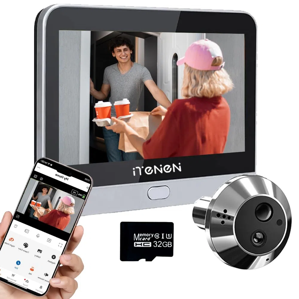 DA2 Audio Bidirezionale,Spioncino Digitale a Batteria 3.0MP con MicroSD da 32GB,Video Spioncino Senza Fili con Schermo a Colori da 4,3", Telecamera porta,140 °Angolo,Rilevamento Movimento PIR
