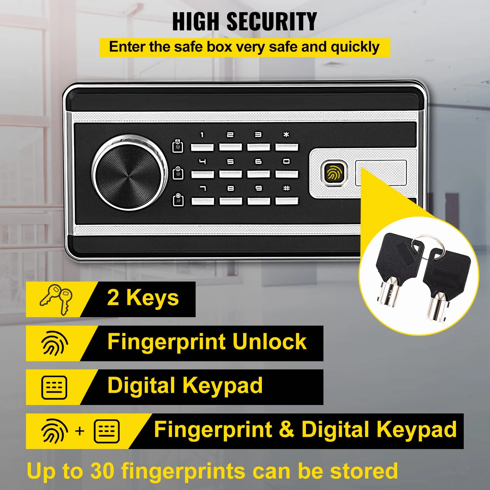 VEVOR Cassaforte con Sensore Impronte Digitali e Tastiera Digitale 35x25x25 cm, Cassetta di Sicurezza con Impronte Digitale Portata 17 kg, Cassetta di Sicurezza Portatile Adatto a Qualsiasi Ambiente