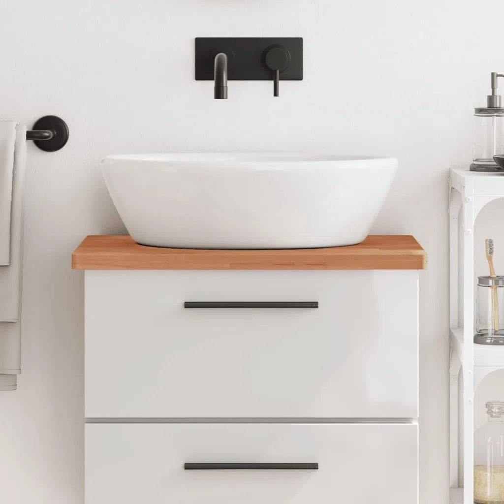 Piano 60x40x2,5 cm Legno Massello di Faggio, Top Bagno Piano per Lavabo da Appoggio