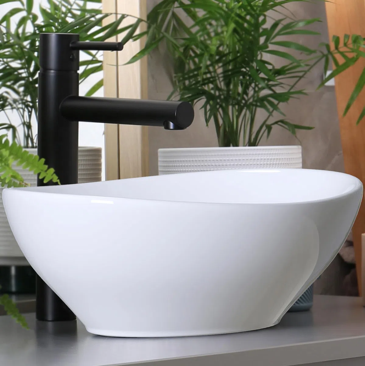 Elegante piccolo lavabo ovale con effetto loto per bagno e bagno degli ospiti - waschbecken24 (41x33x14cm, bianco / A99)