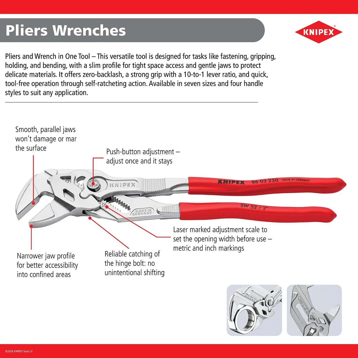 KNIPEX Pinza chiave pinza e chiave in un unico utensile cromata rivestiti in resina sintetica 180 mm, 86 03 180