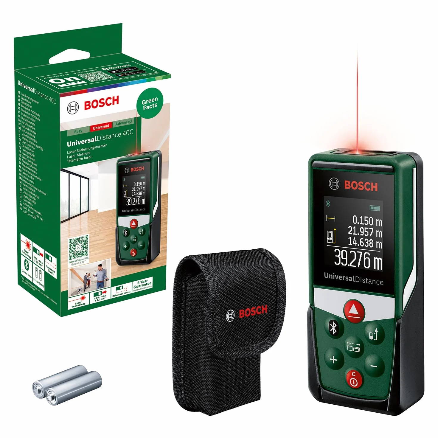 Bosch distanziometro laser UniversalDistance 40C (misura distanze fino a 40 m con precisione, connettività Bluetooth, funzioni di misurazione, in cartone)