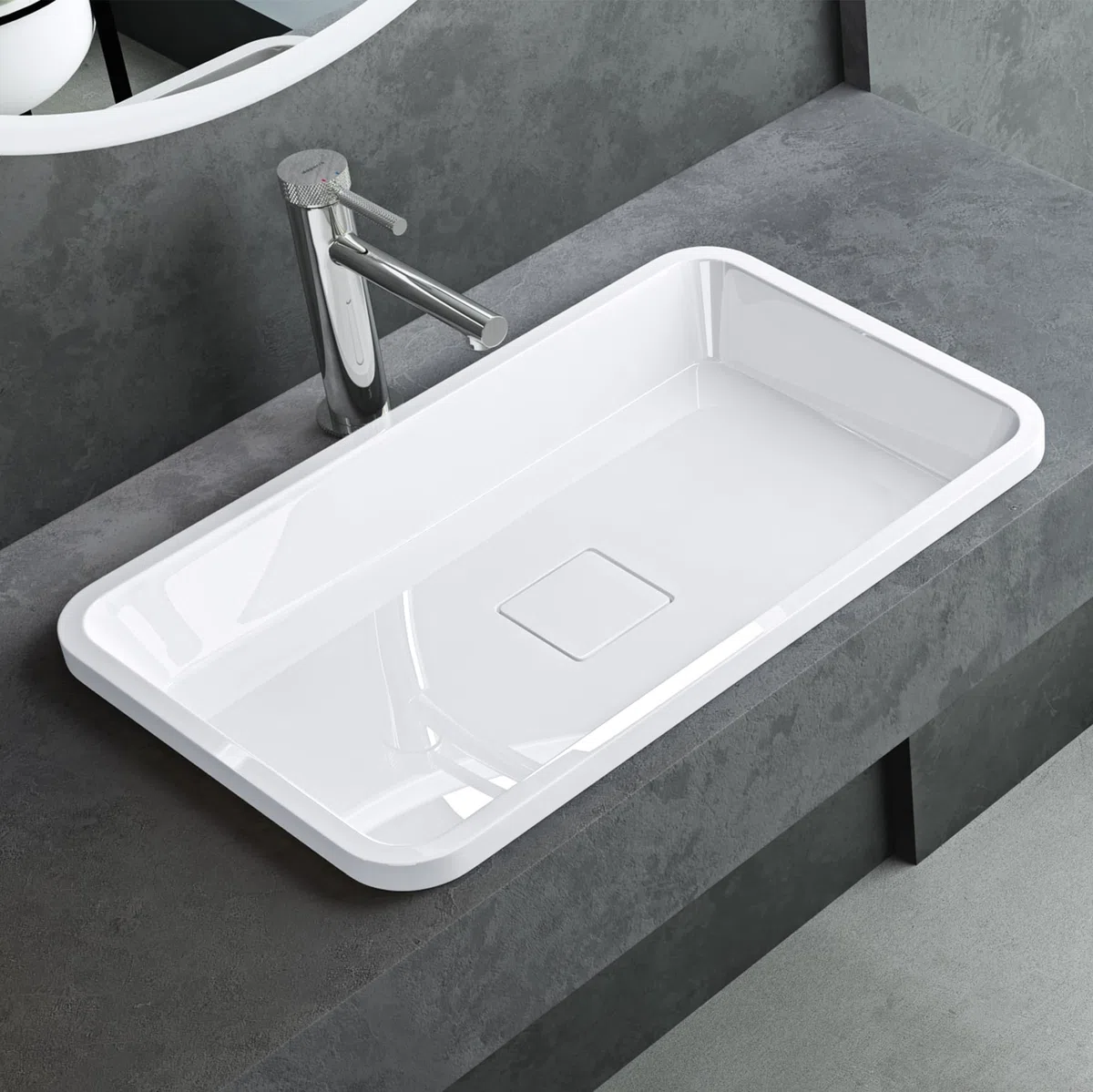 Mai & Mai Lavabo da Incasso 53x33x10.5cm, Lavandino Bagno da Appoggio Rettangolare da Minerale Fuso, Bianco Lucido, Colossum104