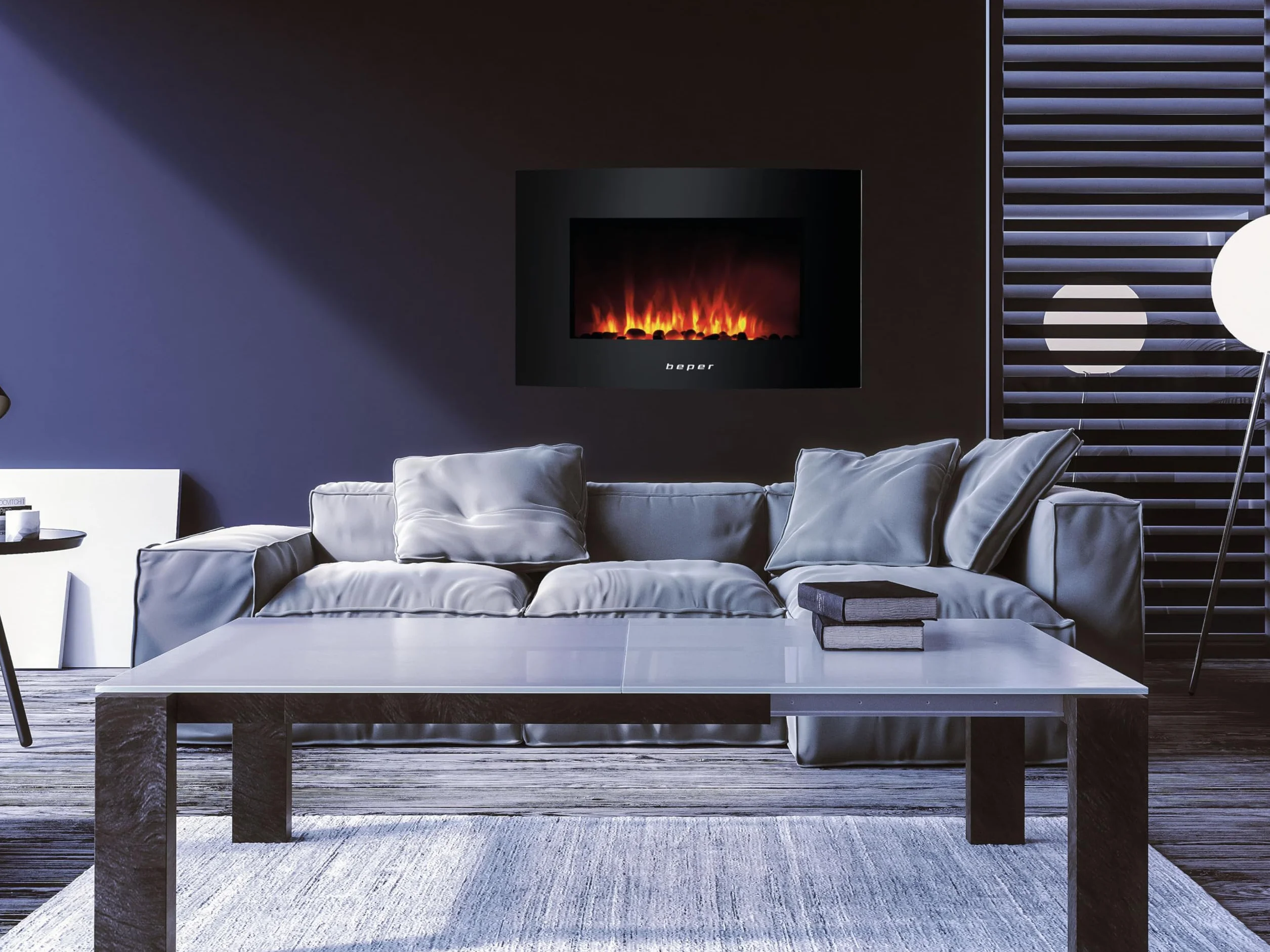Beper RI.503 – Caminetto Elettrico da Parete, con Telecomando, Effetto Fiamma con 5 Livelli d’Intensità, Timer Settimanale, Modalità Riscaldante con Impostazione della Temperatura, 52 x 66 x 15 cm