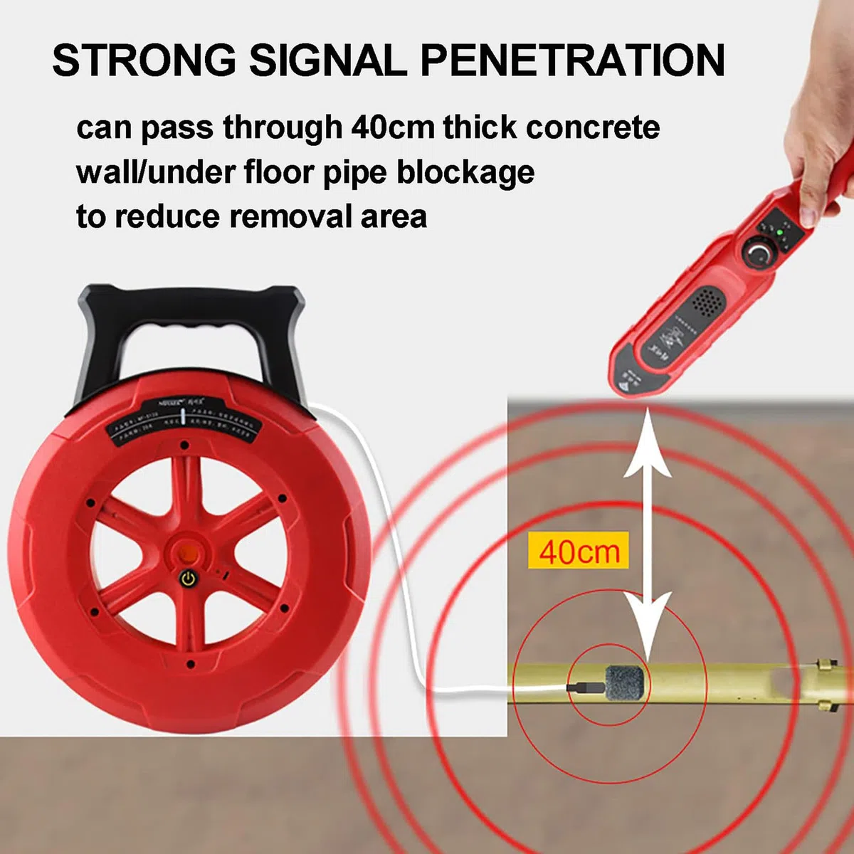 Rilevatore di intasamento dei tubi-Sensore - Scanner da parete per tubi dell'acqua 20m/30m/40m Rivelatore magnetico per tubi in metallo PVC Strumento per l'intasamento dei tubi dell'acqua,30M-220V