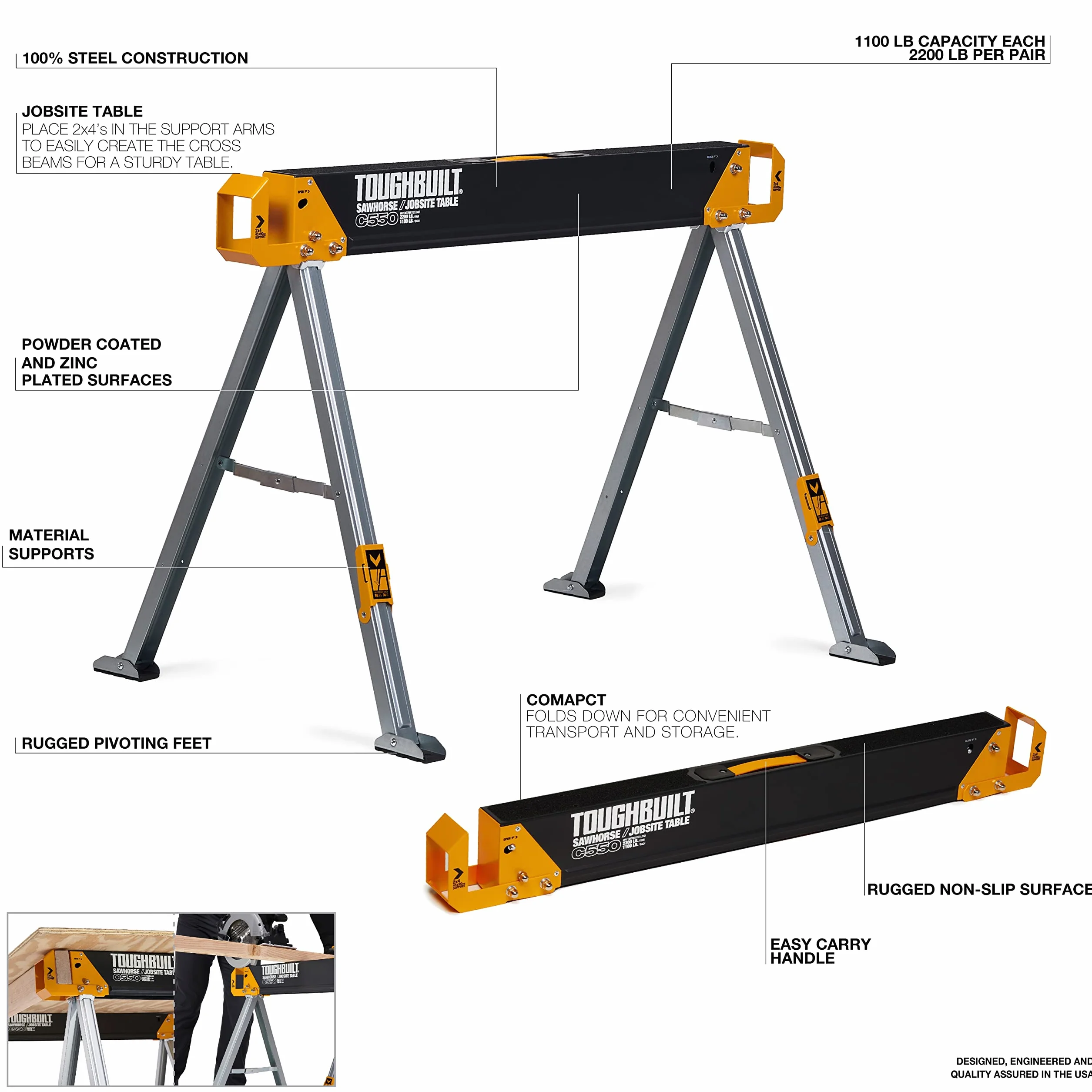 ToughBuilt TB-C550-2 Sawhorse, Nero