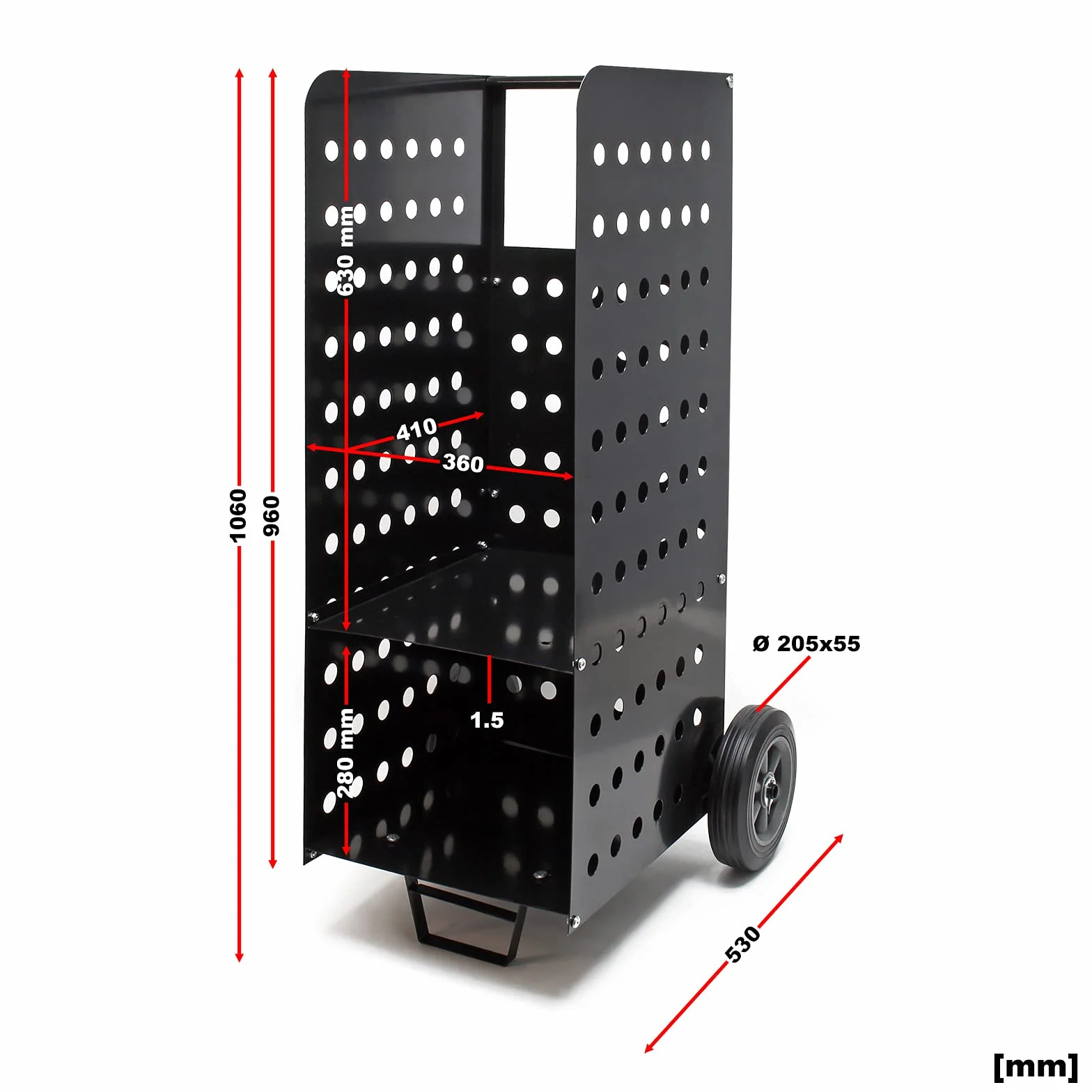 Wiltec Carrello portalegna da camino XL 53x36x106 cm, con ruote in gomma piena, per trasporto legna da ardere