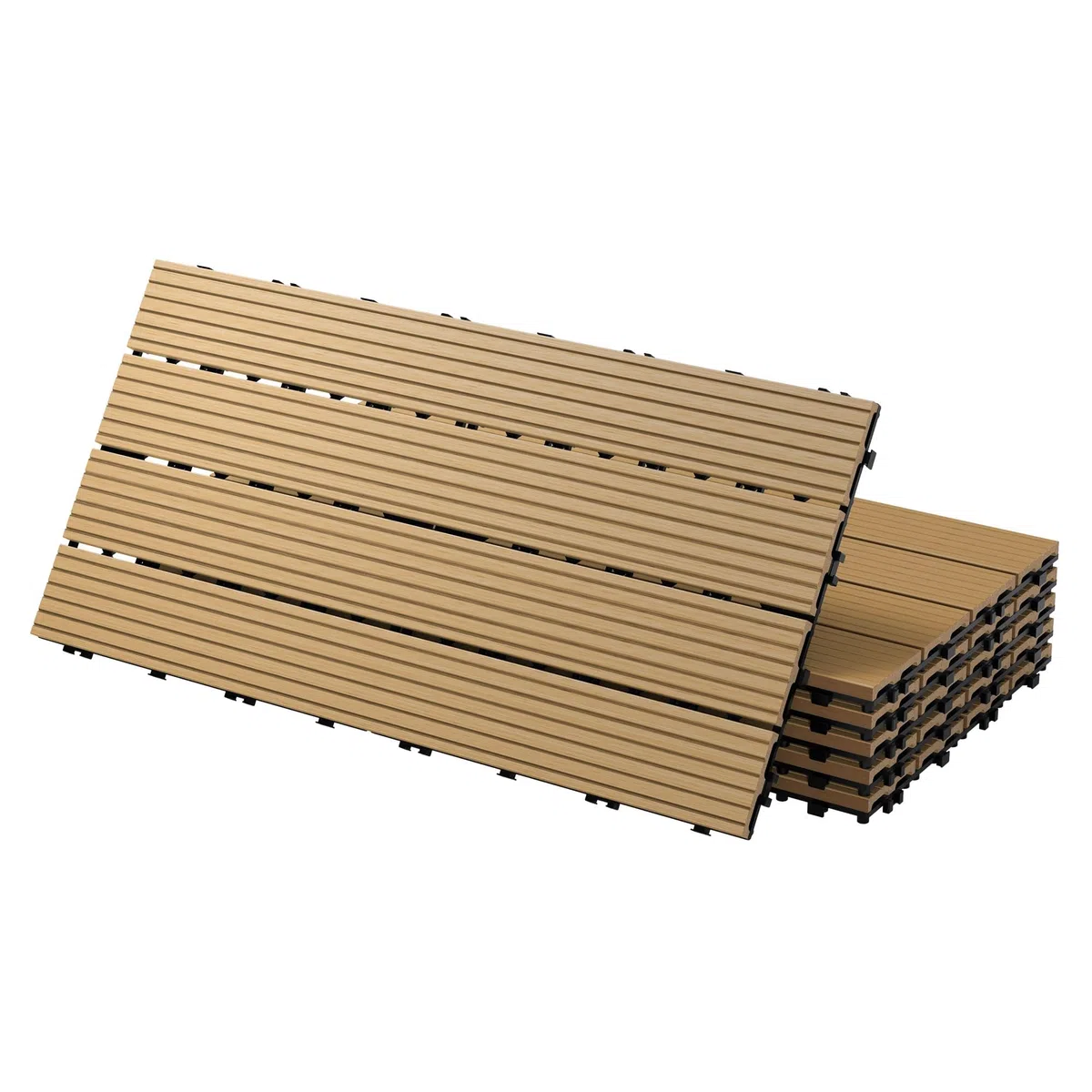 ECD Germany Piastrelle per Pavimenti da Esterno Piastrelle per Terrazze in WPC 60x30 cm Set di 6 Pezzi 1 m² Colore Teak con Aspetto Legno Piastrelle da Giardino con Drenaggio e Sistema Plug-in