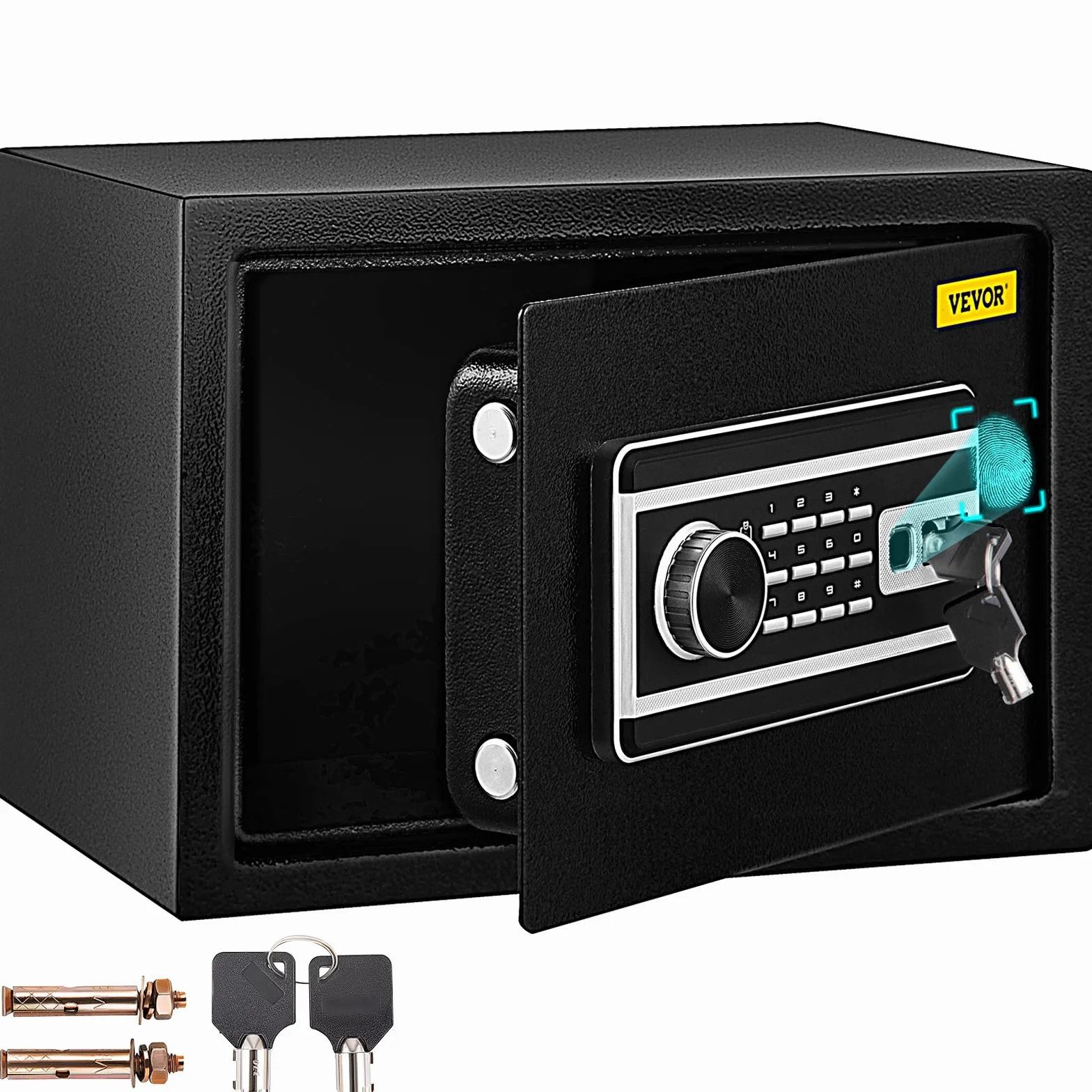 VEVOR Cassaforte con Sensore Impronte Digitali e Tastiera Digitale 35x25x25 cm, Cassetta di Sicurezza con Impronte Digitale Portata 17 kg, Cassetta di Sicurezza Portatile Adatto a Qualsiasi Ambiente