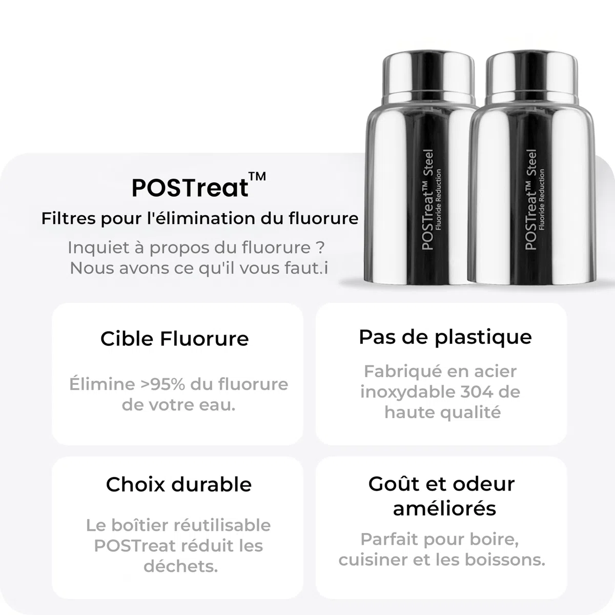 PHOENIX GRAVITY Postreat - Set di 2 elementi di riduzione del fluoruro in acciaio inox AISI 304 PF-4, rimuove > 95% di fluoruro, compatibile con Phoenix Smart Carbon (nero) elementi filtranti