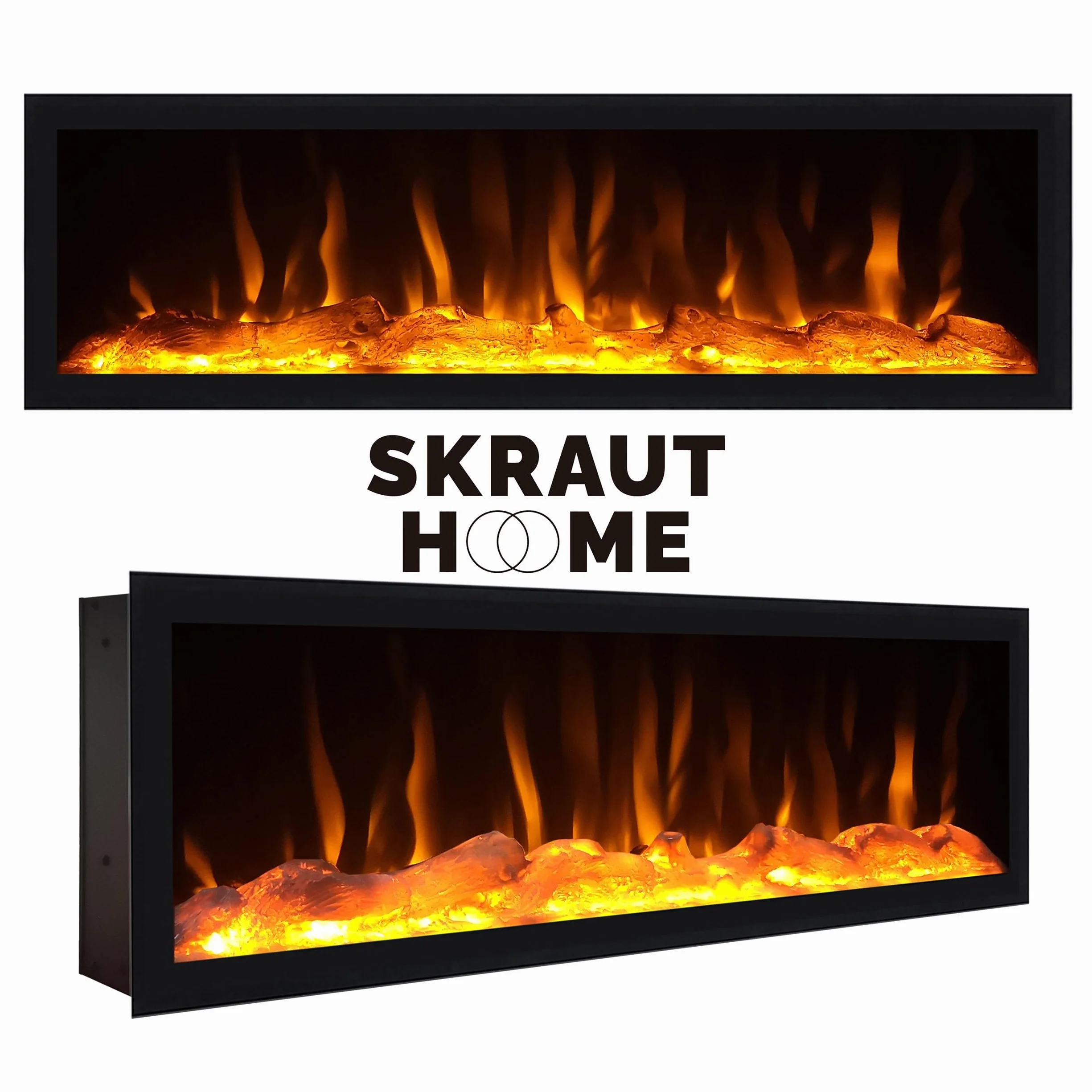 Skraut Home | Mobile TV Soggiorno | Ampio spazio a disposizione | 210 | Per TV fino a 80" | Camino elettrico XXL | Stile moderno | Cemento