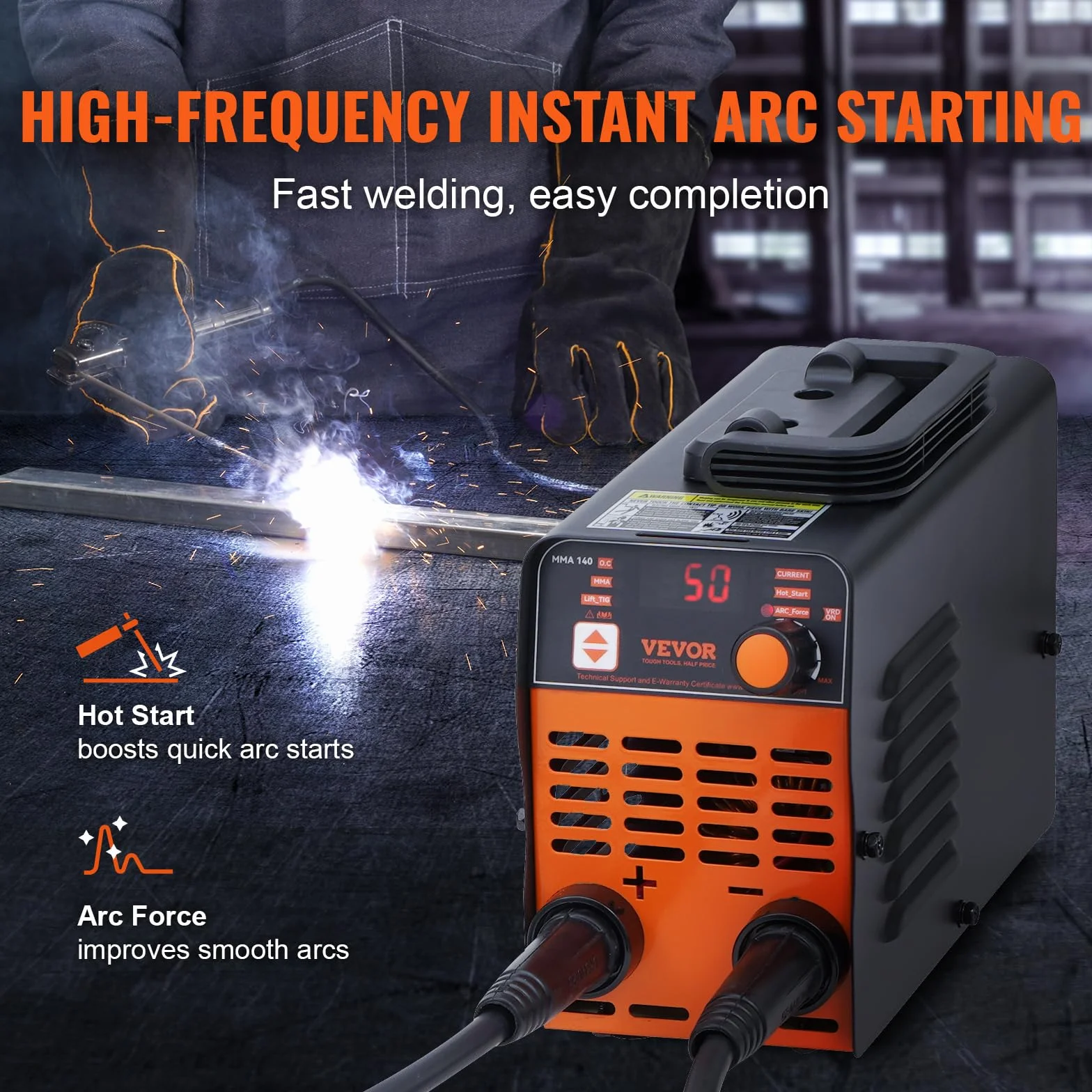 VEVOR Saldatrice ad Elettrodo 100A, Saldatrice TIG ARC/Lift con Ampio Schermo LED, Saldatrice a Elettrodo Portatile 2 in 1, Hot Start, Antiaderente, VRD, Saldatrice ARC MMA per Saldatura Portatile