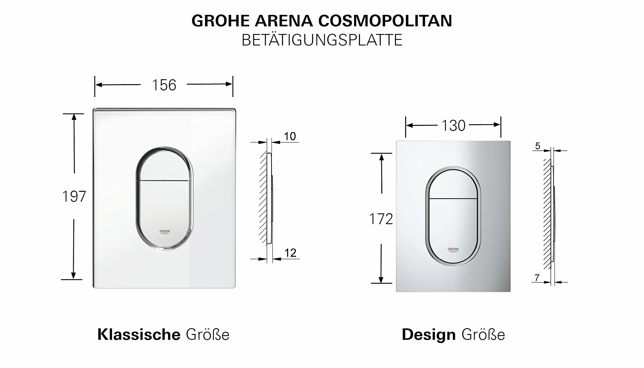 GROHE Arena Cosmopolitan Placca di comando WC per cassette di scarico a scomparsa, facile da installare, Doppio Scarico, Cromo 38858000