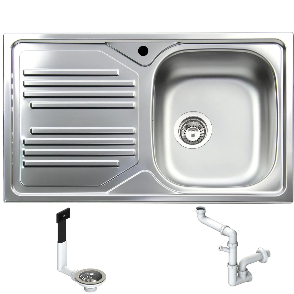 FHULLER TM861ILPC Lavello Cucina Acciaio Inox Prelucido 86X50 con 1 Vasca 33X37 H 15,5 Destra e Gocciolatoio Sinistra ● Incasso Cucina Atmosfera ● Made in Italy - Lavabo da Incasso Made in Italy
