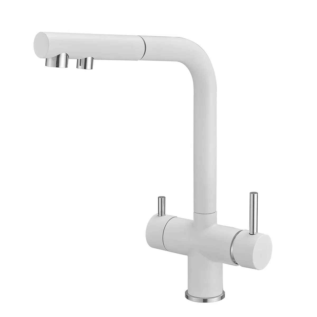 Rubinetto da Cucina a 3 Vie con Tubo Flessibile Estraibile, Rubinetto Rotante, Filtro per l'acqua, Miscelatore per lavello, Bianco