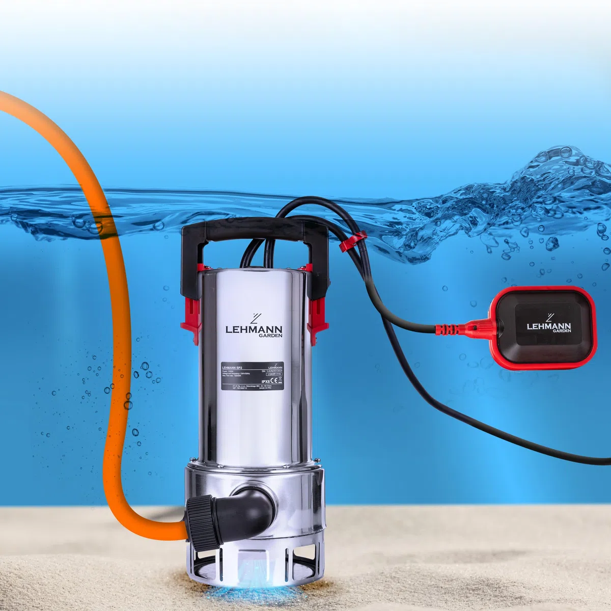 LEHMANN Pompa Sommersa con Galleggiante Integrato per Acqua Sporca e Pulita, 1100 W, con Motore a Induzione Brushless, Portata 16500 l/h, Altezza di Mandata 10,5 m, Diametro 35 mm