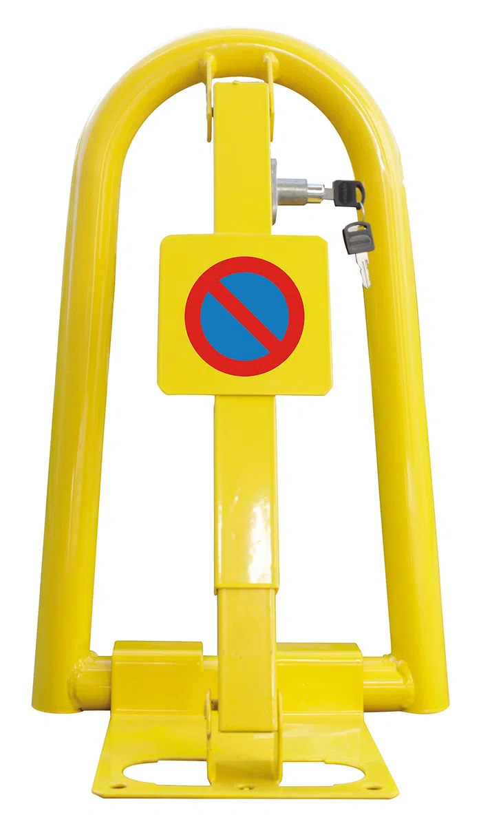 Barriera di Parcheggio a U Invertita con Serratura - Modello D311ECO - Dimensioni 50x30x27 cm - Ribaltabile a 180° - Facile Installazione - Resistente alla Pioggia e al Sole - Colore Giallo - Bikain