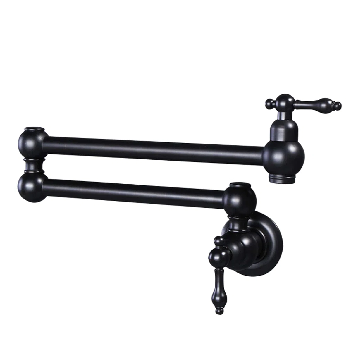 Rubinetto per Riempimento Pentole, Rubinetto da Cucina in Ottone A 2 Maniglie A Parete, Rubinetti Singolo Freddo Pieghevole con Rotazione A 360 °, con Bracci Oscillanti A Doppio Snodo,Nero