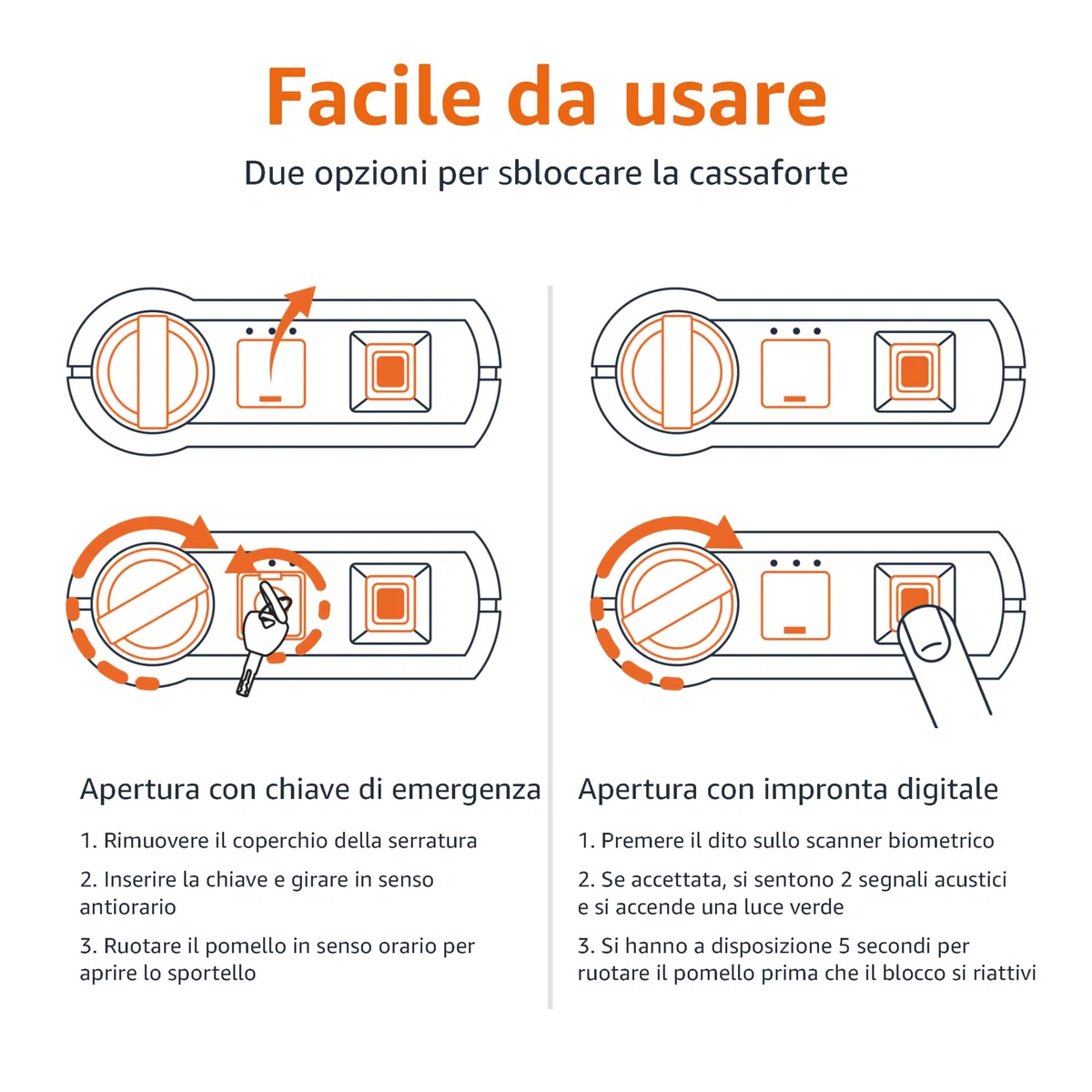 Amazon Basics Cassaforte di sicurezza domestica in acciaio con blocco biometrica per impronte digitali, per proteggere contanti, gioielli, documenti, 14 L, nero, 35 x 24,9 x 24,9 cm (LxPxA)