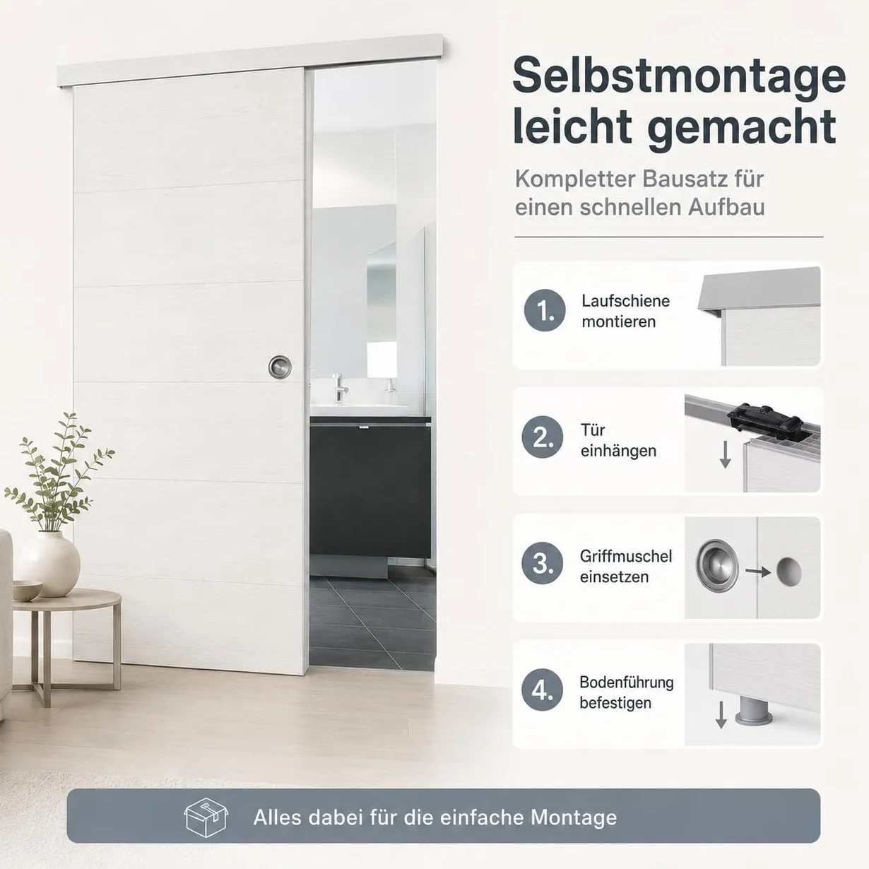 Porta scorrevole in plastica, Grosfillex, 79450C06, kit completo, L x A 87,4 x 216,8 cm, legno bianco
